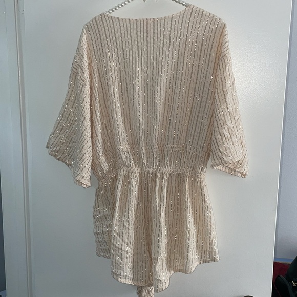 Victoria’s Secret Shine Striped Romper Cover Up peach rose gold metallic low cut - Picture 3 of 12